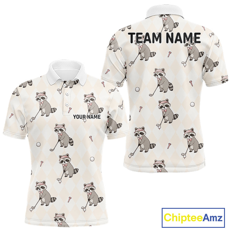 Personalized Funny Argyle Raccoon Pattern Polo Shirt - Custom Golf Team Gift
