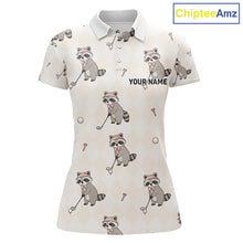 Load image into Gallery viewer, Personalized Funny Argyle Raccoon Pattern Womens Golf Polo Shirt - Custom Golf Team Gift