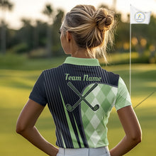 Load image into Gallery viewer, Womens Golf Polo Shirt Green Black Argyle Plaid Golf Pattern Custom, Womens Shirt Golf Tops NHT667