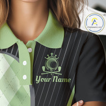 Load image into Gallery viewer, Womens Golf Polo Shirt Green Black Argyle Plaid Golf Pattern Custom, Womens Shirt Golf Tops NHT667