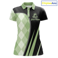Load image into Gallery viewer, Womens Golf Polo Shirt Green Black Argyle Plaid Golf Pattern Custom, Womens Shirt Golf Tops NHT667