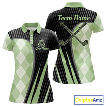 Load image into Gallery viewer, Womens Golf Polo Shirt Green Black Argyle Plaid Golf Pattern Custom, Womens Shirt Golf Tops NHT667