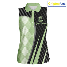Load image into Gallery viewer, Womens Sleeveless Golf Polo Shirt Green Black Argyle Plaid Golf Pattern Custom,  Womens Shirt Golf Tops NHT667