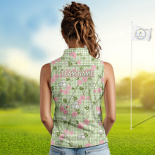 Load image into Gallery viewer, Floral Golf Womens Sleeveless Polo Shirt Personalized Gingham Golf Shirt Custom Name Cute Golf Outfit Golf Gift NHT688