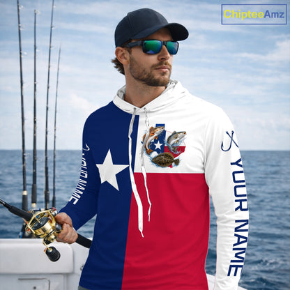 Texas Slam Long Sleeve Hooded Jersey With Redfish, Trout & Flounder Texas Saltwater Fishing Shirt For Men 