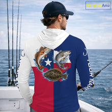 Load image into Gallery viewer, Texas Slam Long Sleeve Hooded Jersey With Redfish, Trout &amp; Flounder Texas Saltwater Fishing Shirt For Men 