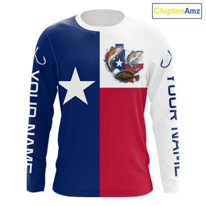 Texas Slam Long Sleeve Jersey With Redfish, Trout & Flounder Texas Saltwater Fishing Shirt For Men 