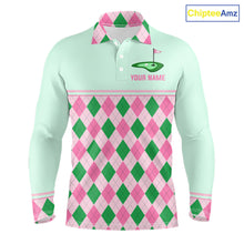 Load image into Gallery viewer, Pink Argyle Golf Polo Shirt Personalized Men Golf Shirt Cute Preppy Golf Outfit Custom Name, Familly Team Shirts NHT691