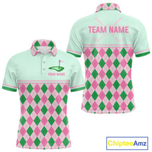 Load image into Gallery viewer, Pink Argyle Golf Polo Shirt Personalized Men Golf Shirt Cute Preppy Golf Outfit Custom Name, Familly Team Shirts NHT691