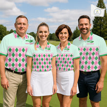 Load image into Gallery viewer, Pink Argyle Golf Polo Shirt Personalized Womens Golf Shirt Cute Preppy Golf Outfit Custom Name, Familly Team Shirts NHT691