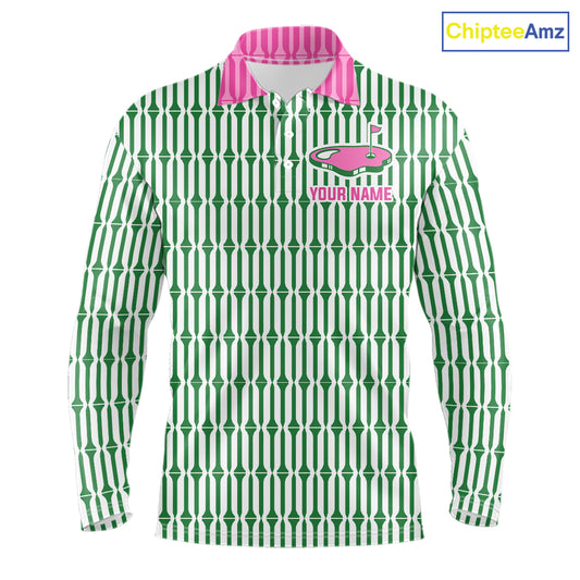 Funny Pink Green Geometric Polo Golf Shirt, Retro Style Performance Golf Top For Family Team Shirt NHT692