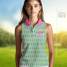 Load image into Gallery viewer, Funny Pink Green Geometric Womens Sleeveless Polo Golf Shirt, Retro Style Performance Golf Top For Family Team Shirt NHT692