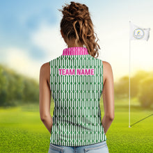Load image into Gallery viewer, Funny Pink Green Geometric Womens Sleeveless Polo Golf Shirt, Retro Style Performance Golf Top For Family Team Shirt NHT692