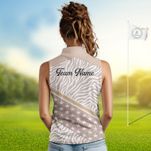 Load image into Gallery viewer, Custom Womens Sleeveless Golf Polo Shirt, Personalized Team Name Golf Jersey, Elegant Beige Zebra And Stars Pattern NHT694