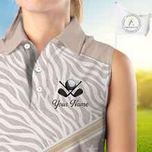 Load image into Gallery viewer, Custom Womens Sleeveless Golf Polo Shirt, Personalized Team Name Golf Jersey, Elegant Beige Zebra And Stars Pattern NHT694