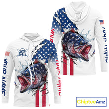 Load image into Gallery viewer, Bass Fishing Shirts Long Sleeve Hooded  With American Flag – USA Patriotic Angler Performance Shirt