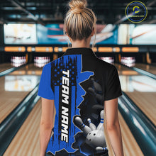 Load image into Gallery viewer, Women's Custom Bowling Tournament Polo Shirt &amp; 1/4 Zip – Personalized Team Bowling Jersey| Blue NHT1196