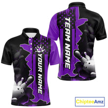 Load image into Gallery viewer, Men's custom bowling tournament polo shirt – purple personalized team bowling jersey close-up
