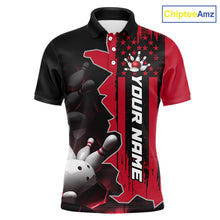 Load image into Gallery viewer, Men's custom bowling tournament polo shirt – personalized team bowling jersey red front view