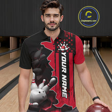 Load image into Gallery viewer, Men's Custom Bowling Tournament Polo Shirt &amp; 1/4 Zip – Personalized Team Bowling Jersey| Red NHT1199