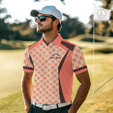 Load image into Gallery viewer, Custom Men's Coral Golf Polo, Personalized Geometric Pattern Golf Shirt With Name, Pink Golf Jersey NHT701
