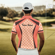Load image into Gallery viewer, Custom Men's Coral Golf Polo, Personalized Geometric Pattern Golf Shirt With Name, Pink Golf Jersey NHT701
