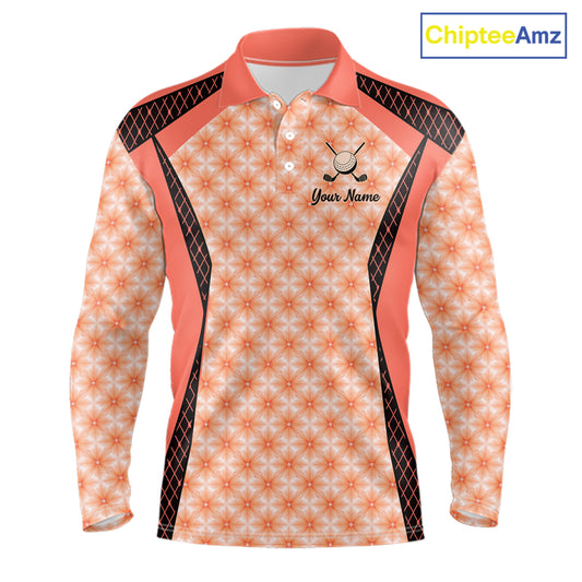 Custom Men's Coral Golf Polo, Personalized Geometric Pattern Golf Shirt With Name, Pink Golf Jersey NHT701
