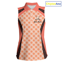 Load image into Gallery viewer, Custom Womens Sleeveless Coral Golf Polo, Personalized Geometric Pattern Golf Shirt With Name, Pink Golf Jersey NHT701