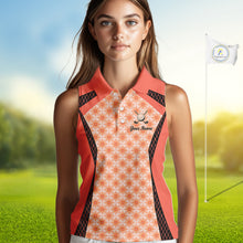 Load image into Gallery viewer, Custom Womens Sleeveless Coral Golf Polo, Personalized Geometric Pattern Golf Shirt With Name, Pink Golf Jersey NHT701