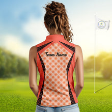 Load image into Gallery viewer, Custom Womens Sleeveless Coral Golf Polo, Personalized Geometric Pattern Golf Shirt With Name, Pink Golf Jersey NHT701