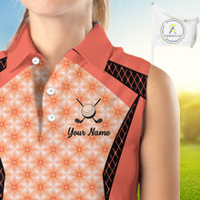 Load image into Gallery viewer, Custom Womens Sleeveless Coral Golf Polo, Personalized Geometric Pattern Golf Shirt With Name, Pink Golf Jersey NHT701