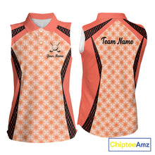Load image into Gallery viewer, Custom Womens Sleeveless Coral Golf Polo, Personalized Geometric Pattern Golf Shirt With Name, Pink Golf Jersey NHT701
