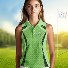 Load image into Gallery viewer, Custom Womens Sleeveless Mint Green Golf Polo, Personalized Geometric Pattern Golf Shirt With Name, Gift For Golfer NHT702