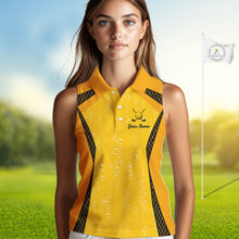 Load image into Gallery viewer, Custom Womens Sleeveless Beer Bubbles Golf Polo Shirt, Personalized Yellow Beer Themed Golf Jersey With Name, Gift For Golfer NHT703