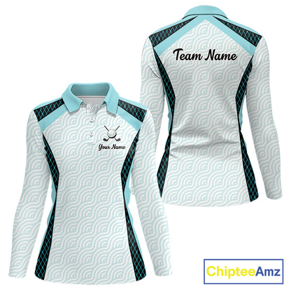 Personalized Aqua Sea Wave Golf Shirt With Name, Elegant Women's Sportswear, Stylish Womens Golf Jersey NHT704