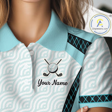 Load image into Gallery viewer, Personalized Aqua Sea Wave Golf Shirt With Name, Elegant Women's Sportswear, Stylish Womens Golf Jersey NHT704