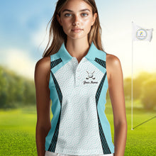 Load image into Gallery viewer, Personalized Aqua Sea Wave Golf Shirt With Name, Elegant Women's Sportswear, Stylish Womens Sleeveless Golf Jersey NHT704