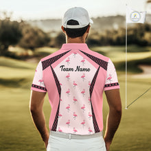 Load image into Gallery viewer, Custom Men's Flamingo Golf Polo, Personalized Pink Flamingo Golf Shirt With Name, Gift For Golfer NHT705