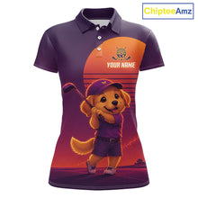 Load image into Gallery viewer, Personalized Golden Retriever Dog Golf Shirt - Retro Sunset Womens Golf Polo Shirt