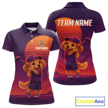 Load image into Gallery viewer, Personalized Golden Retriever Dog Golf Shirt - Retro Sunset Womens Golf Polo Shirt