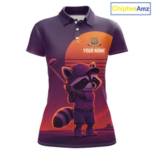 Load image into Gallery viewer, Personalized Raccoon Golf Shirt - Retro Sunset Womens Golf Polo Shirt