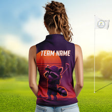 Load image into Gallery viewer, Personalized Raccoon Golf Shirt - Retro Sunset Womens Sleeveless Golf Polo Shirt 