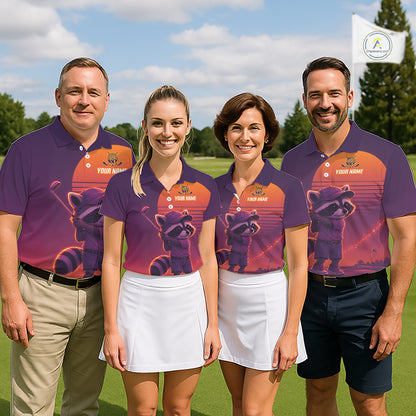 Personalized Raccoon Golf Shirt - Retro Sunset Womens Golf Polo Shirt NHT1036