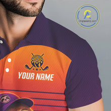 Load image into Gallery viewer, Orange and purple sports jersey with a logo and 'Your Name' text on a gray background.