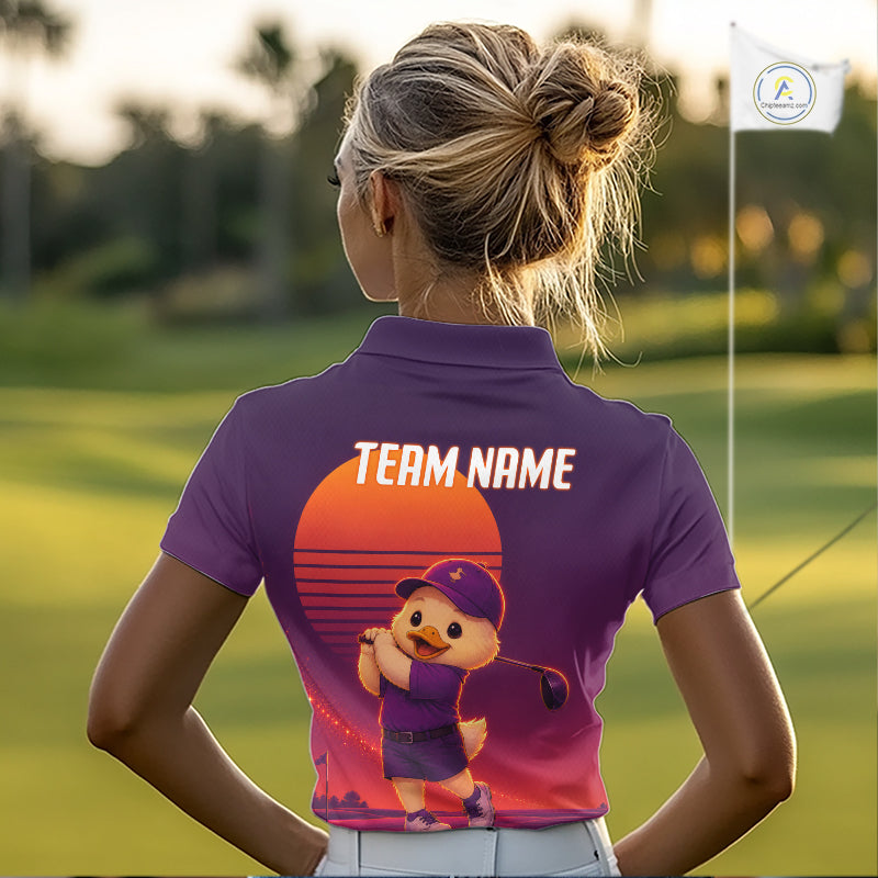 Personalized Duck Golf Shirt - Retro Sunset Womens Golf Polo Shirt NHT1038