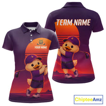 Load image into Gallery viewer, Personalized Duck Golf Shirt - Retro Sunset Womens Golf Polo Shirt