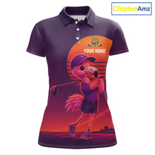 Load image into Gallery viewer, Personalized Flamingo Golf Shirt - Retro Sunset Womens Golf Polo Shirt