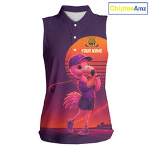 Load image into Gallery viewer, Personalized Flamingo Golf Shirt - Retro Sunset Womens Sleeeveless Golf Polo Shirt 