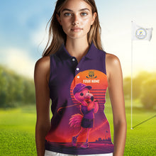 Load image into Gallery viewer, Personalized Flamingo Golf Shirt - Retro Sunset Womens Sleeeveless Golf Polo Shirt 