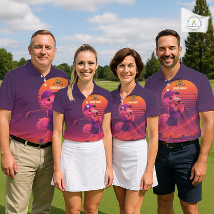 Personalized Flamingo Golf Shirt - Retro Sunset Womens Golf Polo Shirt NHT1039
